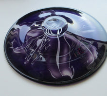 Load image into Gallery viewer, Scottish Studio Glass Amethyst Glass Shallow Bowl with Etching Lily Flower Julie Linstead
