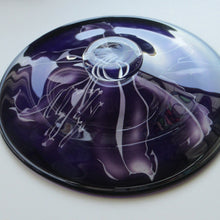 Load image into Gallery viewer, Scottish Studio Glass Amethyst Glass Shallow Bowl with Etching Lily Flower Julie Linstead
