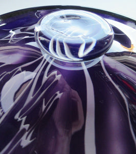 Scottish Studio Glass Amethyst Glass Shallow Bowl with Etching Lily Flower Julie Linstead