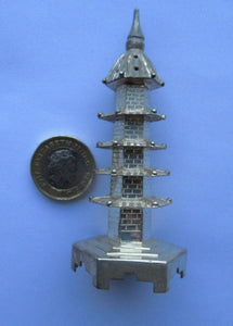 Beautifully Modelled Antique Chinese Export MINIATURE Solid Silver Pagoda Pepper Pot
