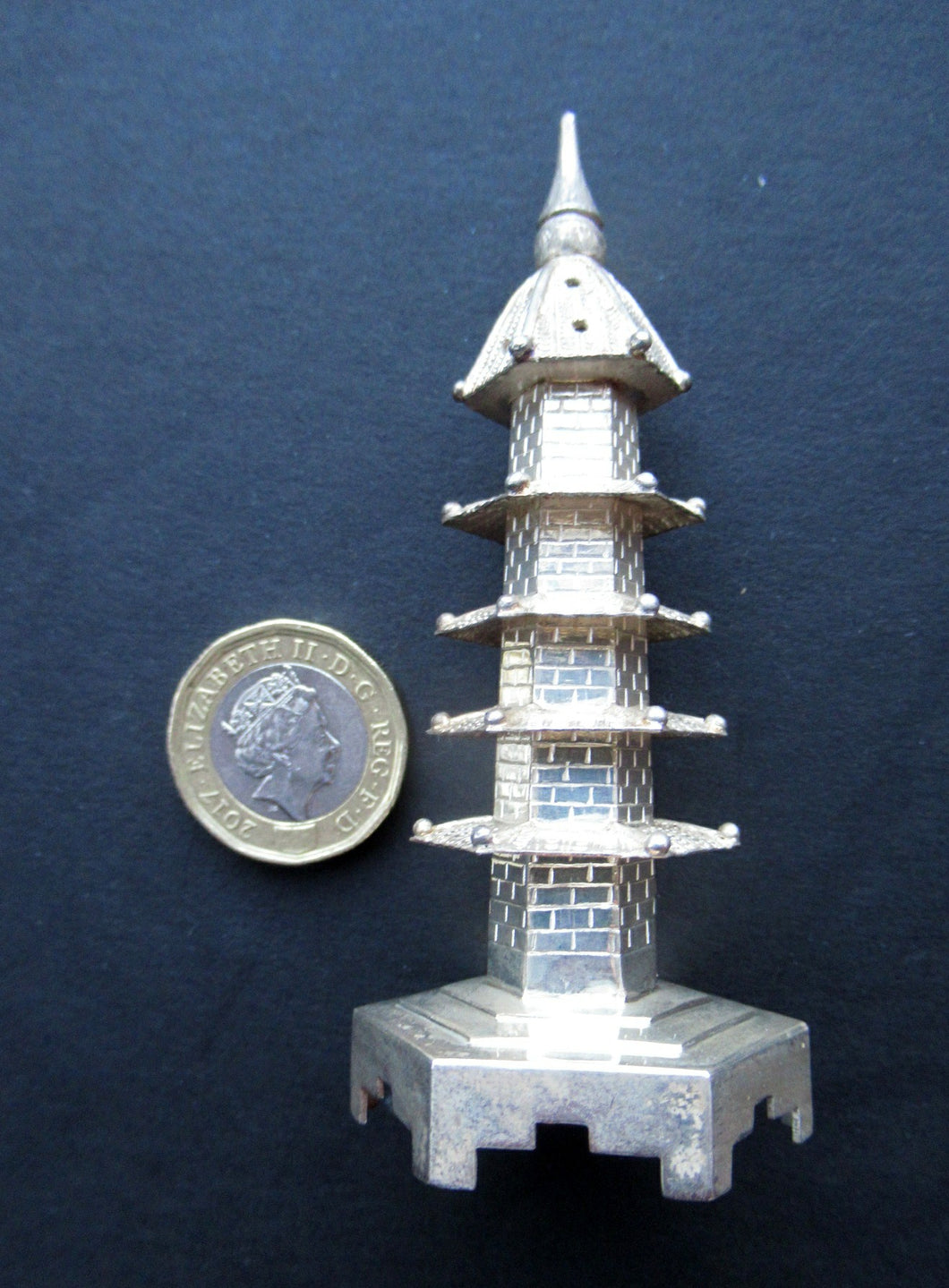 Beautifully Modelled Antique Chinese Export MINIATURE Solid Silver Pagoda Pepper Pot