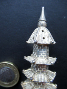 Beautifully Modelled Antique Chinese Export MINIATURE Solid Silver Pagoda Pepper Pot