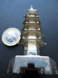 Beautifully Modelled Antique Chinese Export MINIATURE Solid Silver Pagoda Pepper Pot
