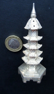 Beautifully Modelled Antique Chinese Export MINIATURE Solid Silver Pagoda Pepper Pot