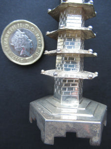Beautifully Modelled Antique Chinese Export MINIATURE Solid Silver Pagoda Pepper Pot