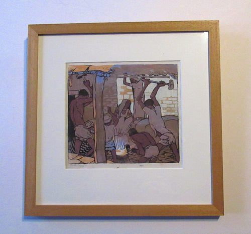 1920s Mabel Royds Colour Woodcut The Forge, India