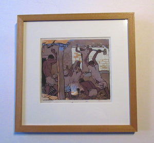 1920s Mabel Royds Colour Woodcut The Forge, India