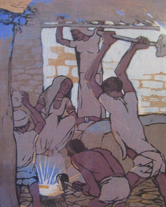 1920s Mabel Royds Colour Woodcut The Forge, India