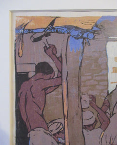 1920s Mabel Royds Colour Woodcut The Forge, India