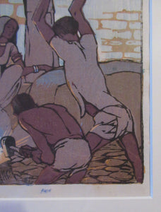 1920s Mabel Royds Colour Woodcut The Forge, India
