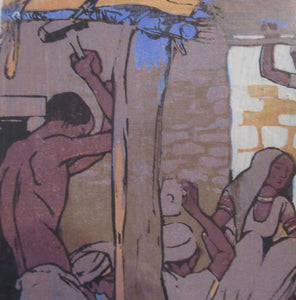 1920s Mabel Royds Colour Woodcut The Forge, India
