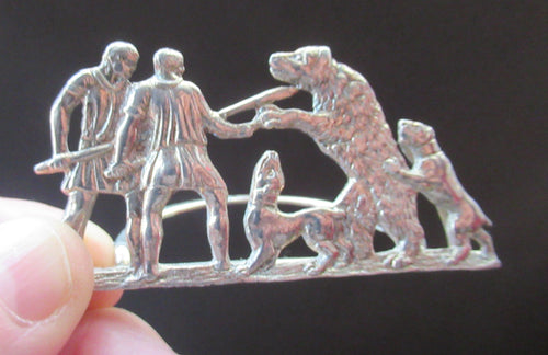 Antique Scottish Silver. 1890s Hamilton & Inches Hallmarked Menu Holder: BEAR HUNT