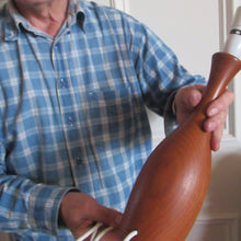 Load image into Gallery viewer, TALL Scandinavian Style Turned Teak Table Lamp. WORKING &amp; Recently Fully Re-Wired
