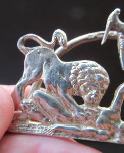 Antique Scottish Silver. 1890s Hamilton & Inches Hallmarked Menu Holder: BEAR HUNT