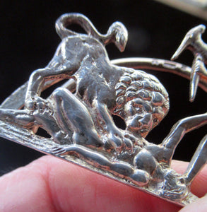 Antique Scottish Silver. 1890s Hamilton & Inches Hallmarked Menu Holder: BEAR HUNT