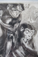 Load image into Gallery viewer, 1920s Etching Revival Drypoint by Leonard Robert Brightwell. Monkeys. The Social Climber
