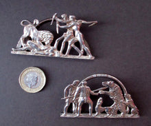 Load image into Gallery viewer, Pair: Antique Scottish Silver. 1890s Hamilton &amp; Inches Hallmarked Menu Holder: BEAR HUNT

