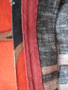 LONG & WIDE Orange and Brown 1960s / 1950s Abstract Pattern Cotton Curtains. Unlined with Header Tape