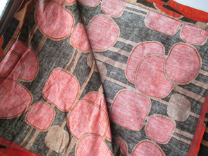 LONG & WIDE Orange and Brown 1960s / 1950s Abstract Pattern Cotton Curtains. Unlined with Header Tape
