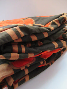 LONG & WIDE Orange and Brown 1960s / 1950s Abstract Pattern Cotton Curtains. Unlined with Header Tape