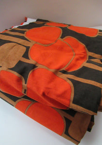 LONG & WIDE Orange and Brown 1960s / 1950s Abstract Pattern Cotton Curtains. Unlined with Header Tape