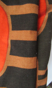 LONG & WIDE Orange and Brown 1960s / 1950s Abstract Pattern Cotton Curtains. Unlined with Header Tape