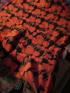 LONG & WIDE Orange and Brown 1960s / 1950s Abstract Pattern Cotton Curtains. Unlined with Header Tape