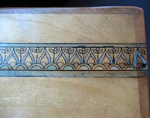 Antique 1930s Sewing Box with Original Folk Art Pen and Ink Decorations