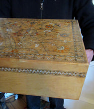 Load image into Gallery viewer, Antique 1930s Sewing Box with Original Folk Art Pen and Ink Decorations
