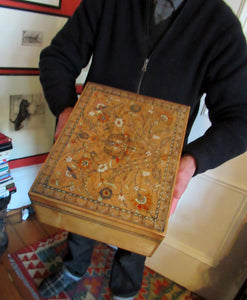 Antique 1930s Sewing Box with Original Folk Art Pen and Ink Decorations