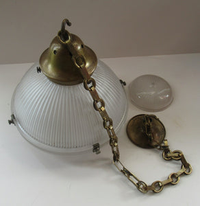 Three Part Holophane Prismatic Hanging Pendant Light Shade 1920s