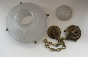 Three Part Holophane Prismatic Hanging Pendant Light Shade 1920s