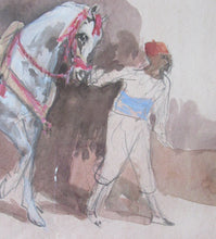 Load image into Gallery viewer, Antoine de la Boulaye Oriental Horseman Leading a White Horse or Stallion Signed
