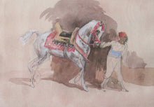 Load image into Gallery viewer, Antoine de la Boulaye Oriental Horseman Leading a White Horse or Stallion Signed
