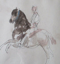 Load image into Gallery viewer, Antoine de la Boulaye Vintage Drawing of a Man on a Horse. Signed in Pencil. Contemporary French Art
