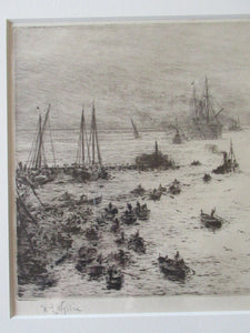 1913 Drypoint Etching by Wyllie Bay of Naples Pencil Signed