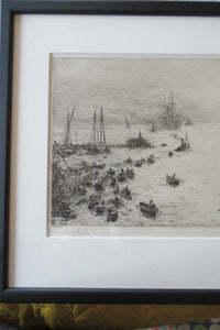 1913 Drypoint Etching by Wyllie Bay of Naples Pencil Signed