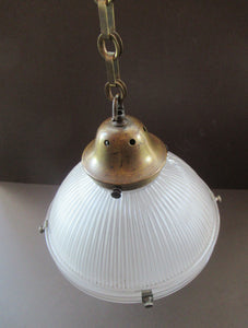 Three Part Holophane Prismatic Hanging Pendant Light Shade 1920s