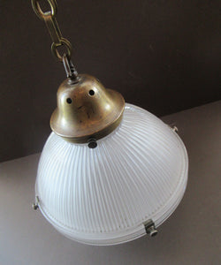 Three Part Holophane Prismatic Hanging Pendant Light Shade 1920s
