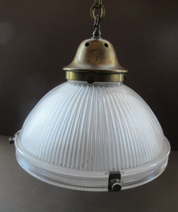 Three Part Holophane Prismatic Hanging Pendant Light Shade 1920s