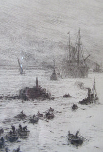 1913 Drypoint Etching by Wyllie Bay of Naples Pencil Signed