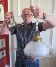 Load image into Gallery viewer, Three Part Holophane Prismatic Hanging Pendant Light Shade 1920s
