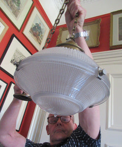 Three Part Holophane Prismatic Hanging Pendant Light Shade 1920s