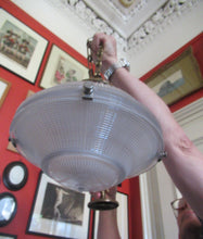 Load image into Gallery viewer, Three Part Holophane Prismatic Hanging Pendant Light Shade 1920s
