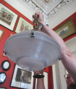 Three Part Holophane Prismatic Hanging Pendant Light Shade 1920s