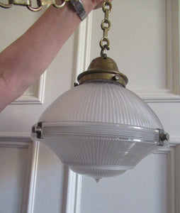 Three Part Holophane Prismatic Hanging Pendant Light Shade 1920s