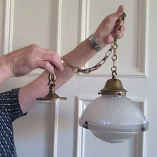Load image into Gallery viewer, Three Part Holophane Prismatic Hanging Pendant Light Shade 1920s
