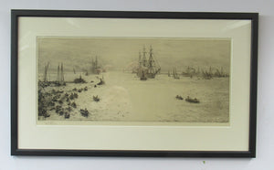 1913 Drypoint Etching by Wyllie Bay of Naples Pencil Signed