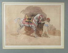 Load image into Gallery viewer, Antoine de la Boulaye Oriental Horseman Leading a White Horse or Stallion Signed
