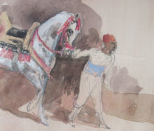 Load image into Gallery viewer, Antoine de la Boulaye Oriental Horseman Leading a White Horse or Stallion Signed
